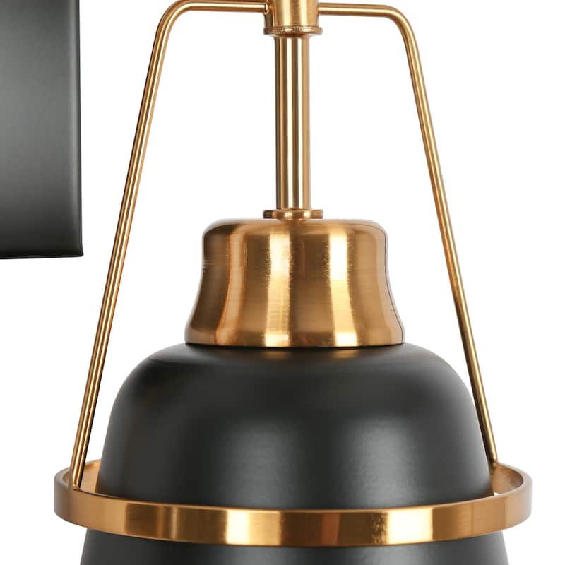 Modern Contemporary Dimmable Black 2-Light Bathroom Vanity Lights Gold Bracket Bar Wall Sconce - L 13.4" x D 5.7" x H 10"
