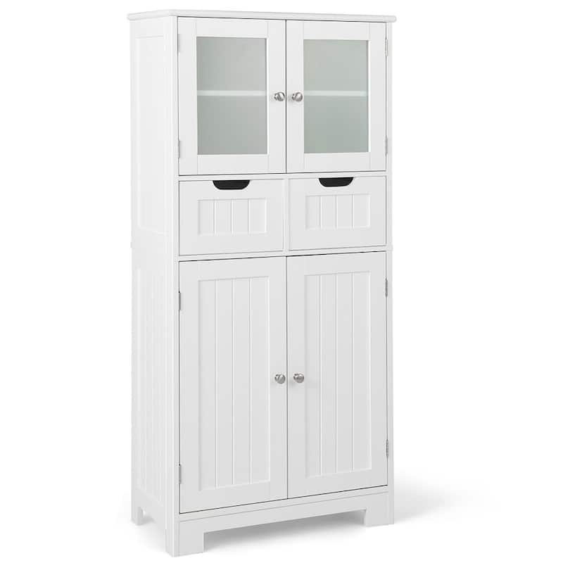 Floor Storage Cabinet with Glass Doors for Bathroom Kitchen or Entryway - 23.5" x 12" x 50.5" - White