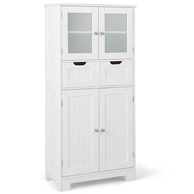Floor Storage Cabinet with Glass Doors for Bathroom Kitchen or Entryway - 23.5" x 12" x 50.5"
