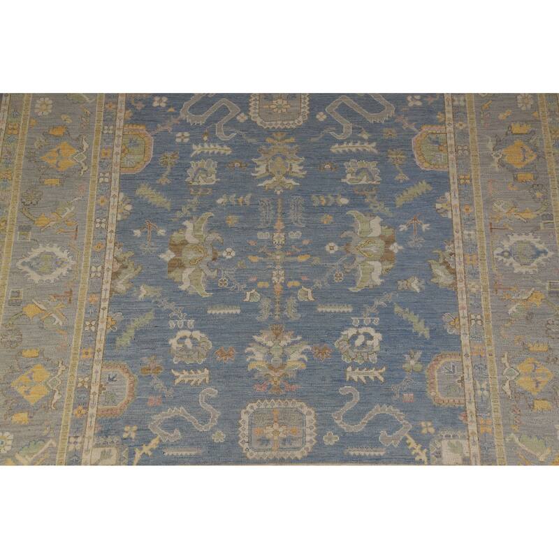 Hand Knotted Oriental 100% Wool Carpet Transitional All-Over Navy Blue & Blues Oushak Area Rug - 9' 9'' X 8' 2''