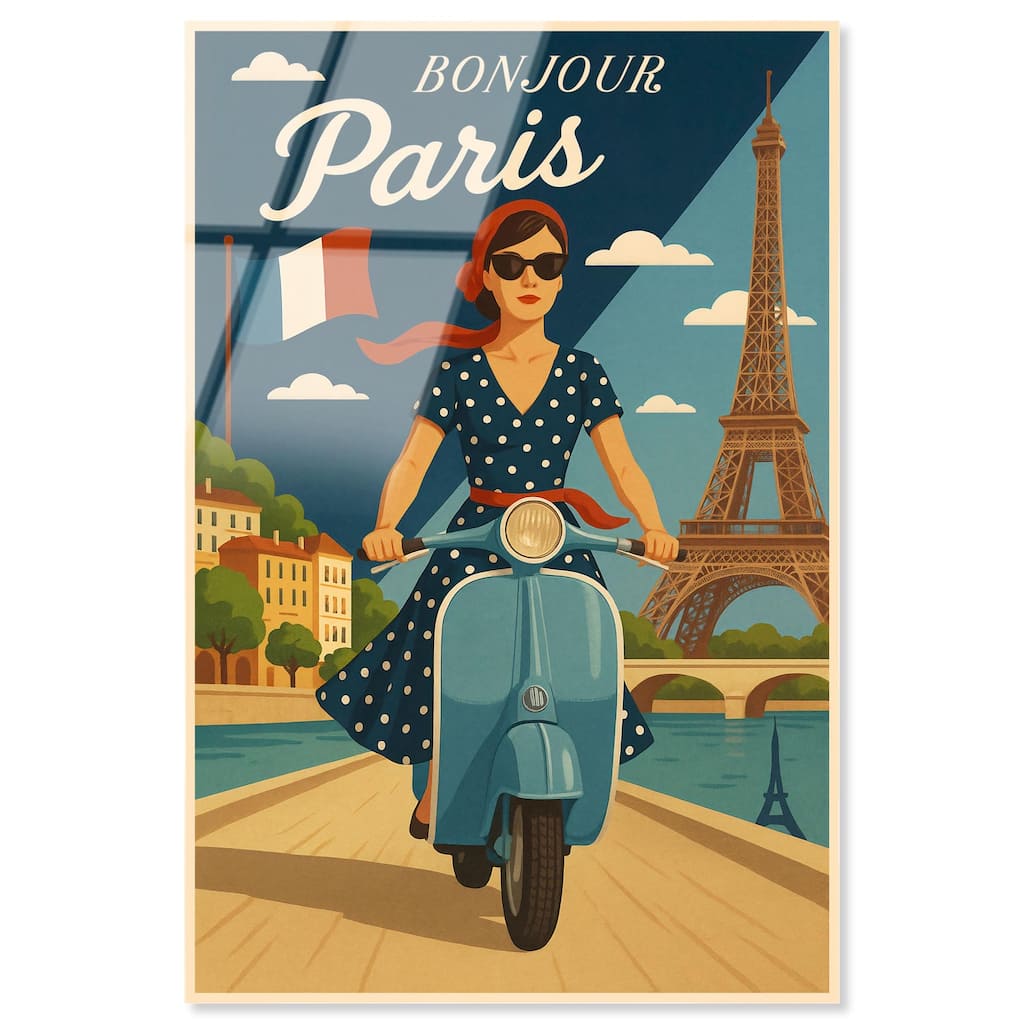 Scooter French Travel Acrylic by Art Remedy, Ready to Hang