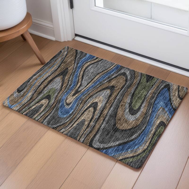 Machine Washable Indoor/ Outdoor Abstract Busey Chantille Rug
