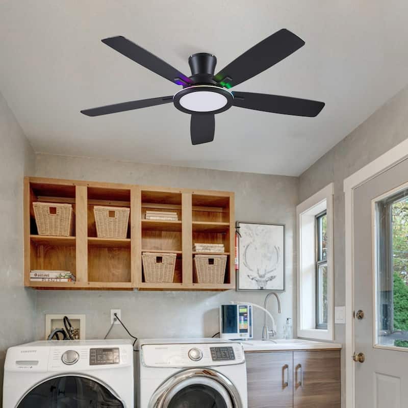 52/54 Inch Flush Mount Low Profile Ceiling Fan with Light,Remote and App Control