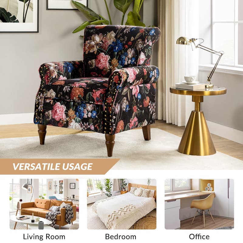 Nyctelius Nailhead Trim Traditional Accent Armchair with Rolled Arms by HULALA HOME