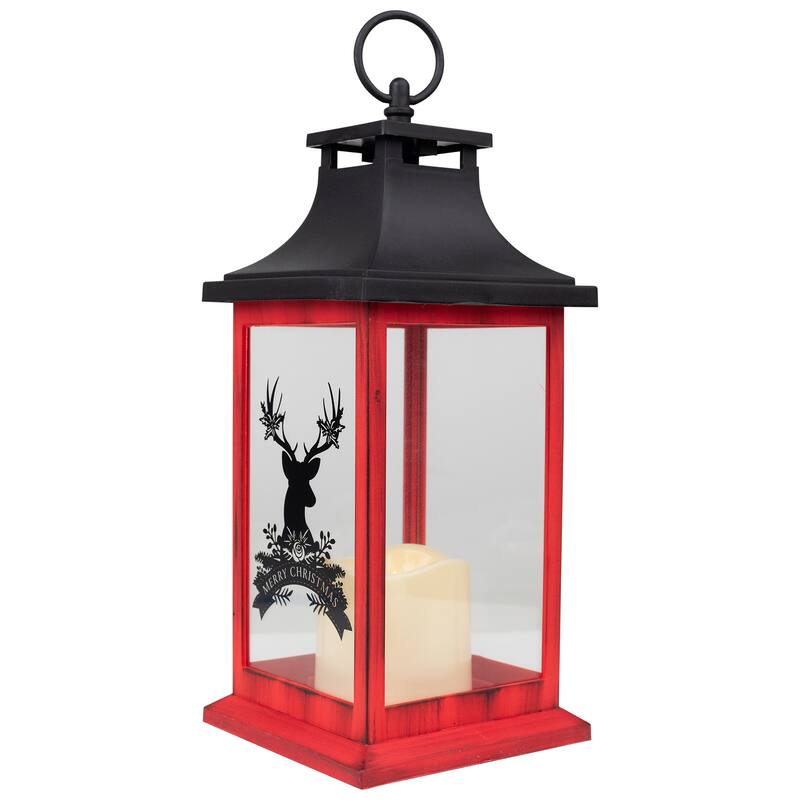 LED Lighted Merry Christmas Deer Flickering Candle Lantern - 13.75"
