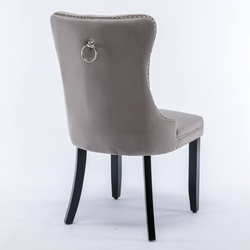 High-end Tufted Solid Wood Velvet Upholstered Dining Chair with Wood Legs Nailhead Trim 2-Pcs Set