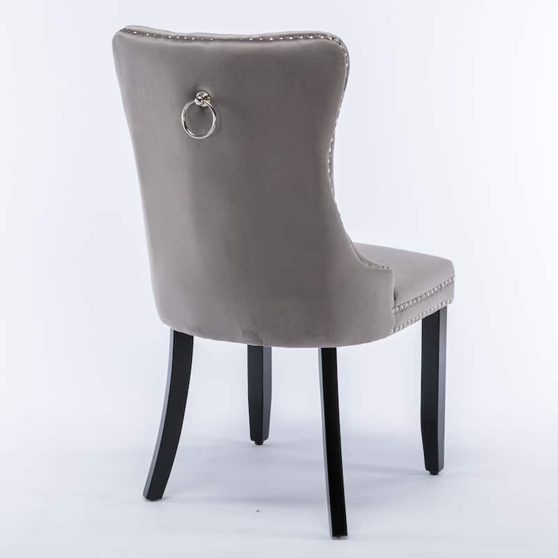 Modern, High-end Tufted Solid Wood Contemporary Velvet Upholstered Dining Chair with Wood Legs Nailhead Trim 2-Pcs Set