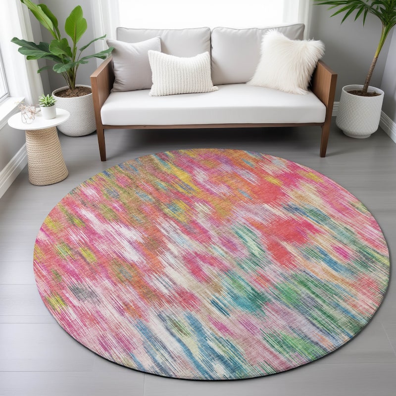 Machine Washable Indoor/Outdoor Modern Watercolor Chantille Rug