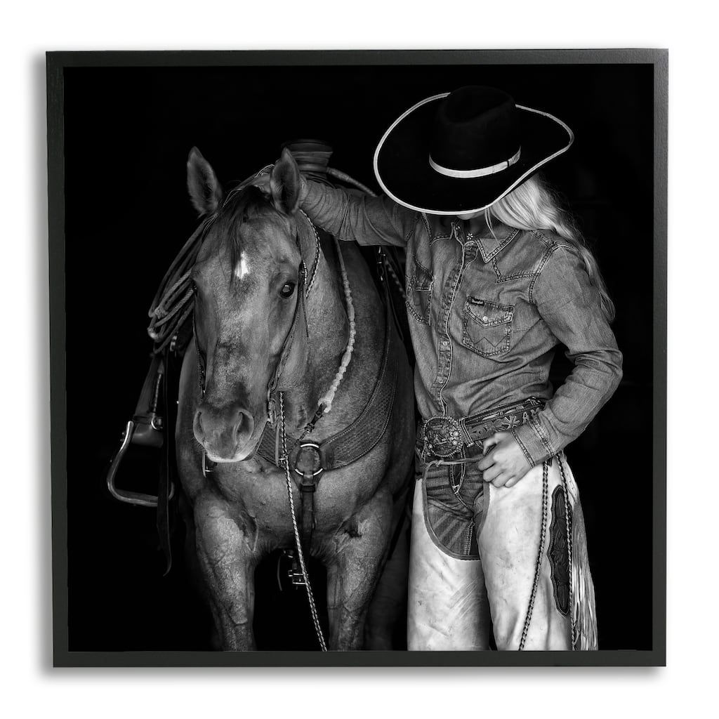 Stupell Dark Horse & Cowboy Framed Giclee Art Design by PBurchettePhoto