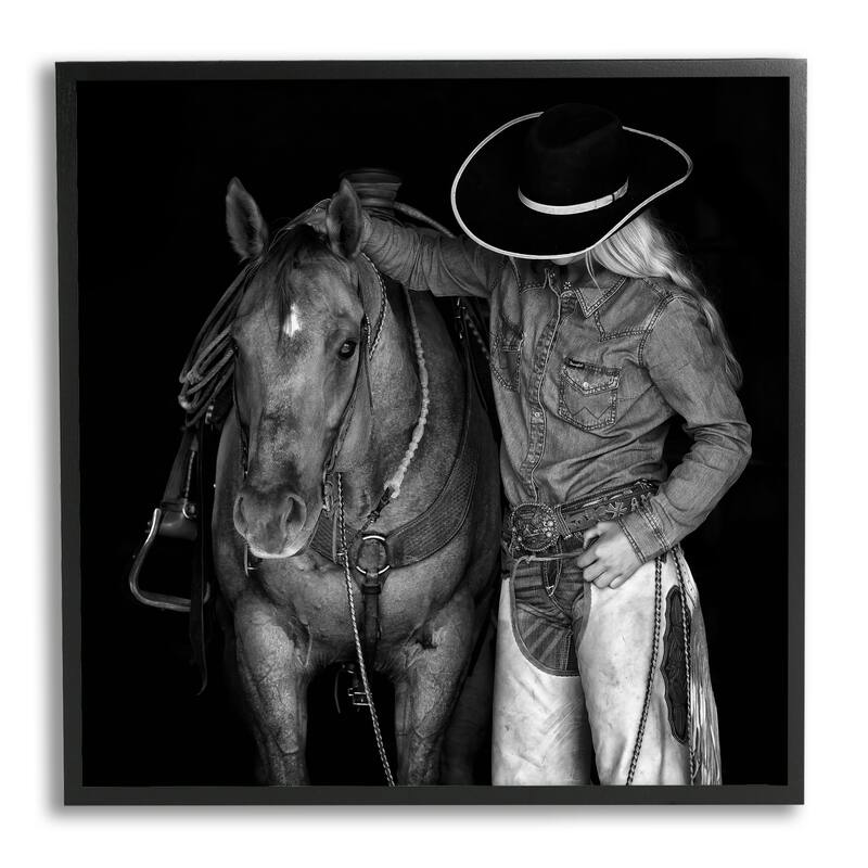Stupell Dark Horse & Cowboy Framed Giclee Art Design by PBurchettePhoto - 17 x 17 - Black
