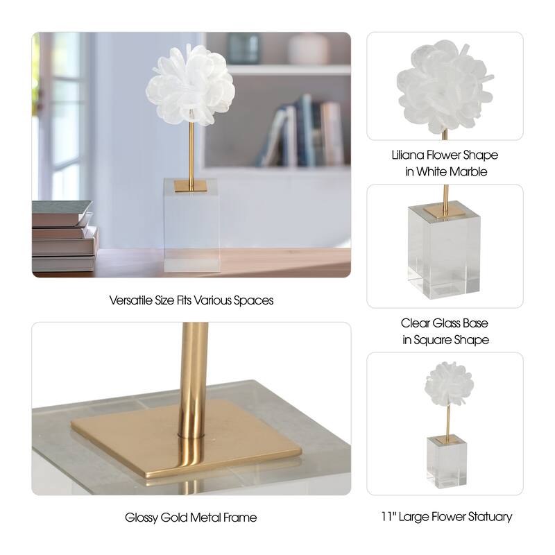 Sagebrook Home JLiliana Crystal Flower Statuary, Perfect for Decor