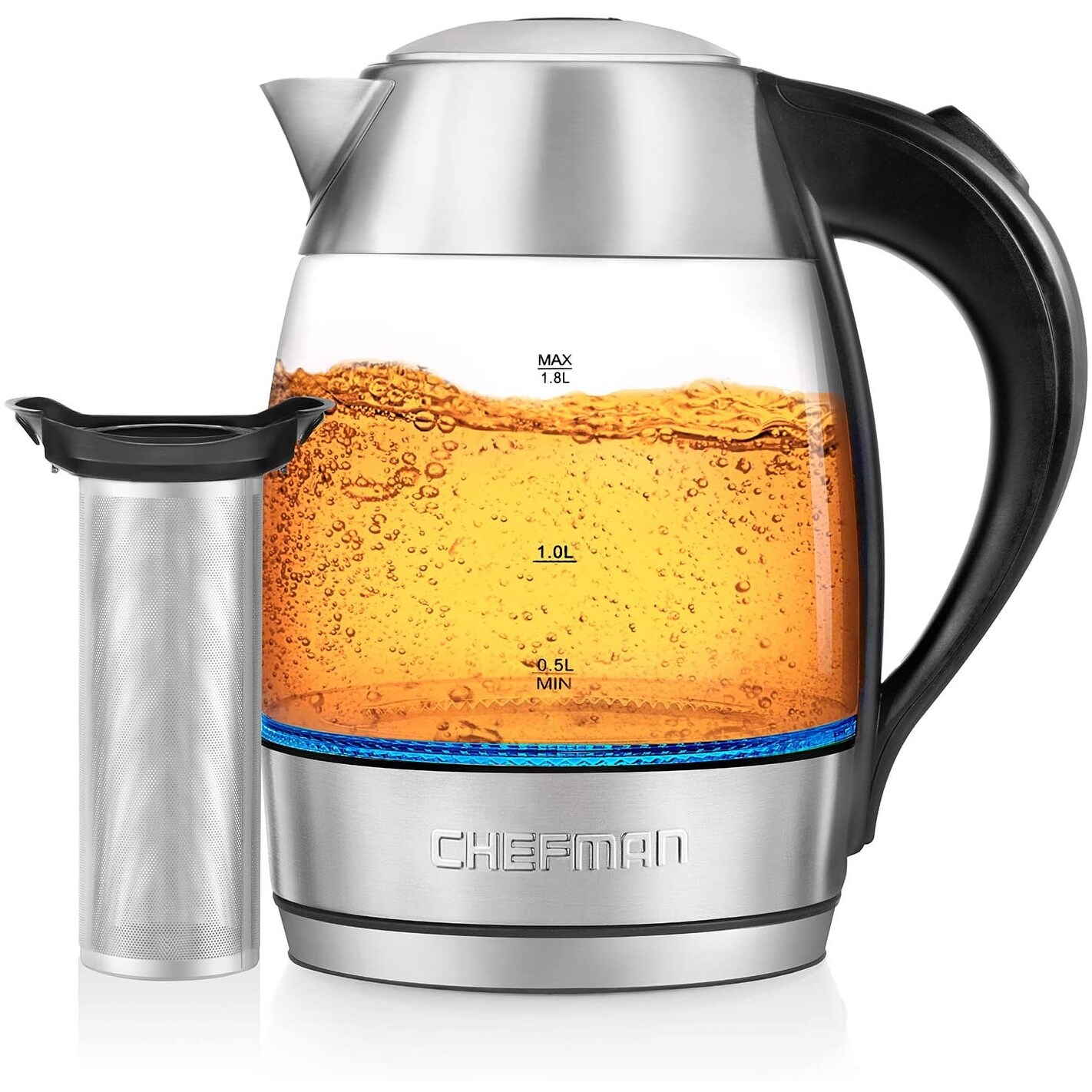 Chefman Electric Glass Kettle w/ Removable Tea Infuser, 1.8 Liters