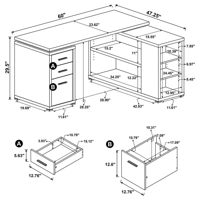 Yvette 60-inch 3-Drawer L-Shape Computer Desk