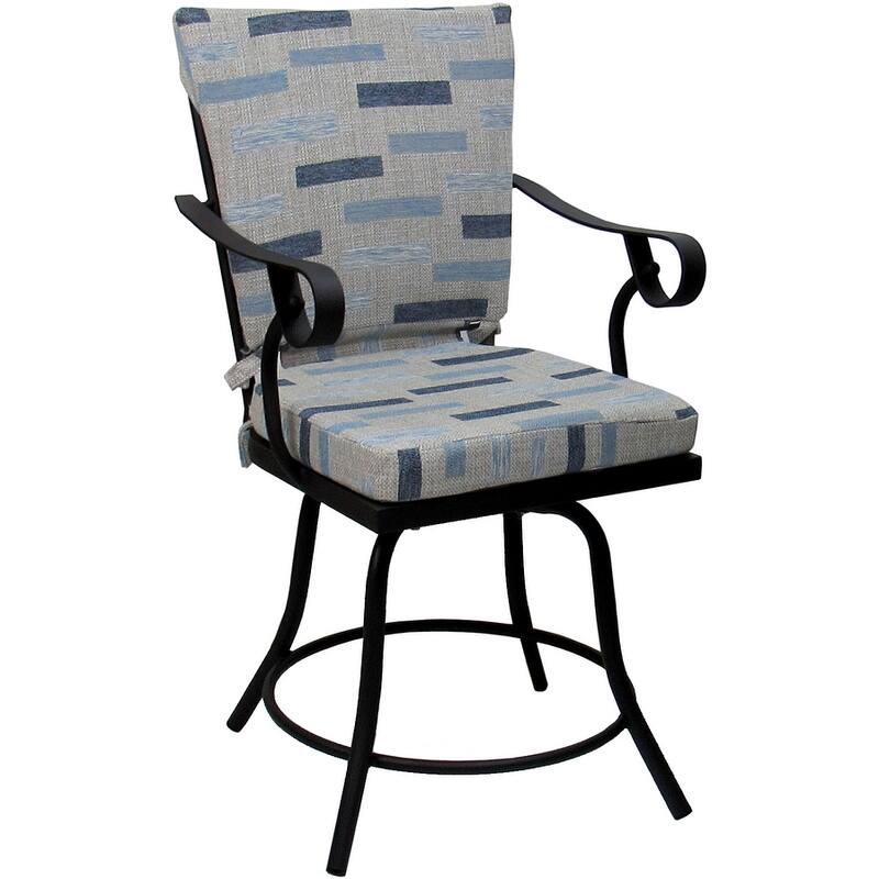 Outdoor or Indoor Patio Swivel Dining Chair - Jamey - B-W Blue Beige - Black