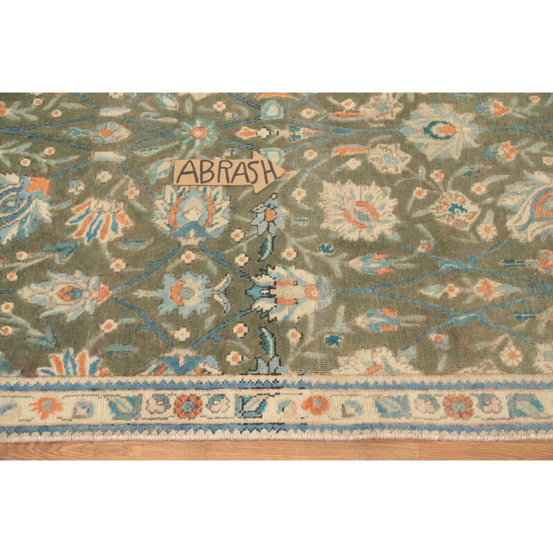 Hand Knotted Oriental 100% Wool Carpet Traditional Floral Green Tabriz Area Rug - 6' 6'' X 4' 4''