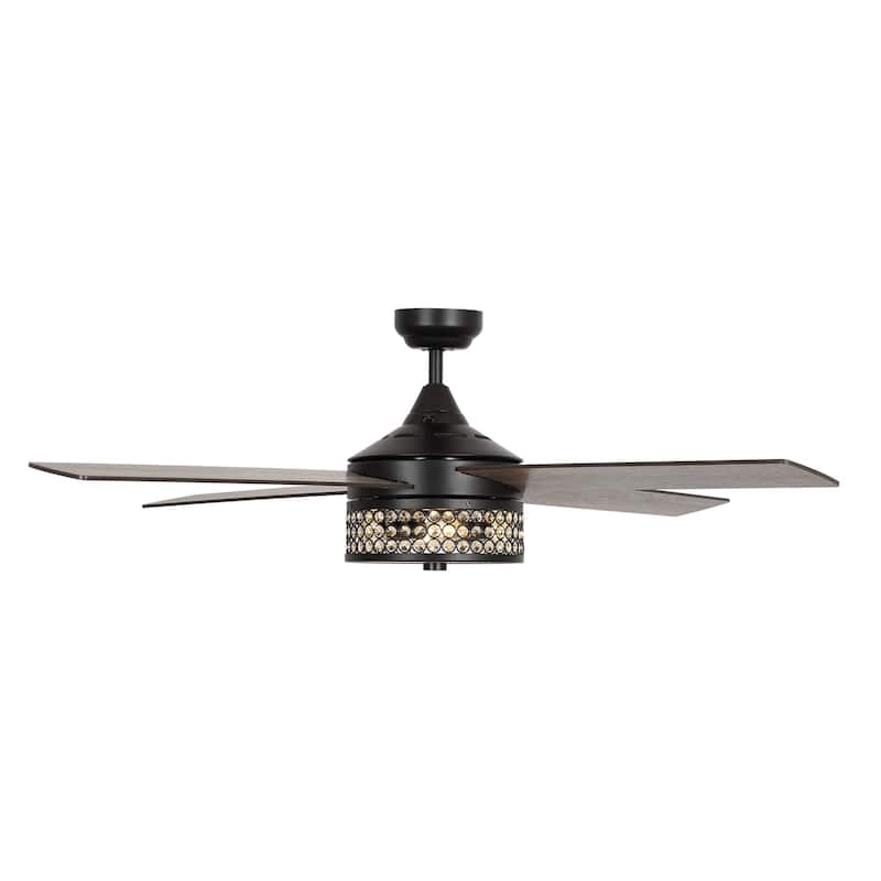 52-inch Satin Nickel/Black 4-Blades Crystal Ceiling Fan with Light Kit