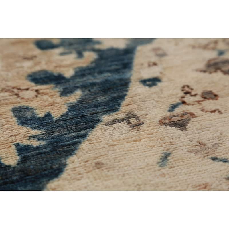 Hand Knotted Oriental 100% Wool Carpet Transitional All-Over Beige & Ivories Oushak Runner Rug - 11' 7'' X 2' 10''