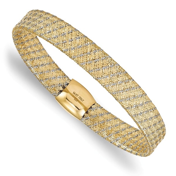 Italian 14k Two-Tone Gold Fancy Stretch Bangle Bracelet