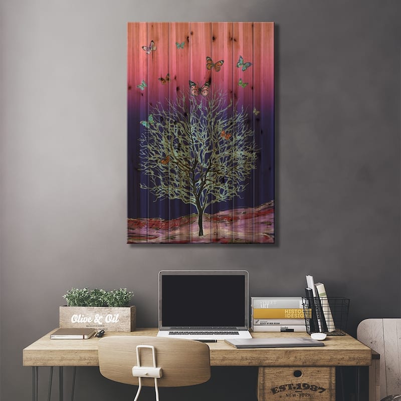 Butterfly Tree Print On Wood by Fanitsa Petrou - Multi-Color