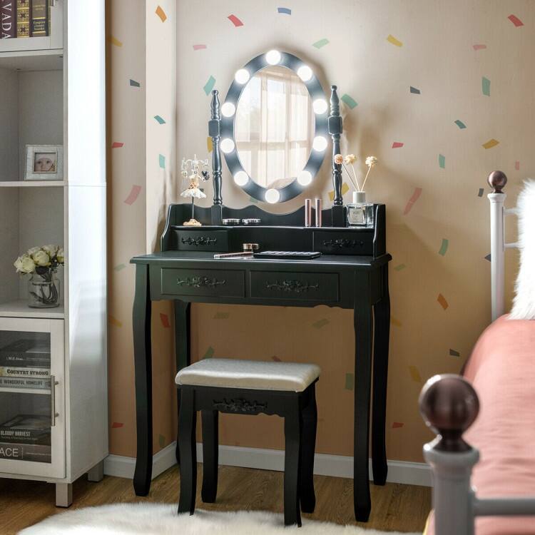 4 Drawers Vanity Table Dressing Table with Touch Switch-Black - 29.5"(L) x 16"(W) x 57"(H)