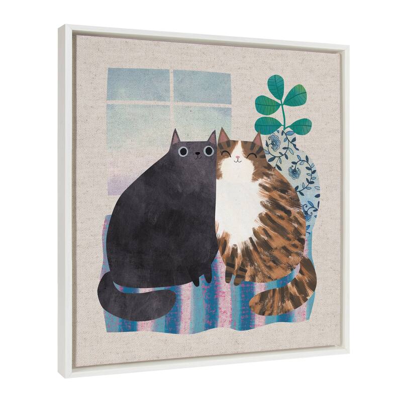 Kate and Laurel Sylvie Friends 1 Framed Canvas by Planet Cat - 22x22 - White