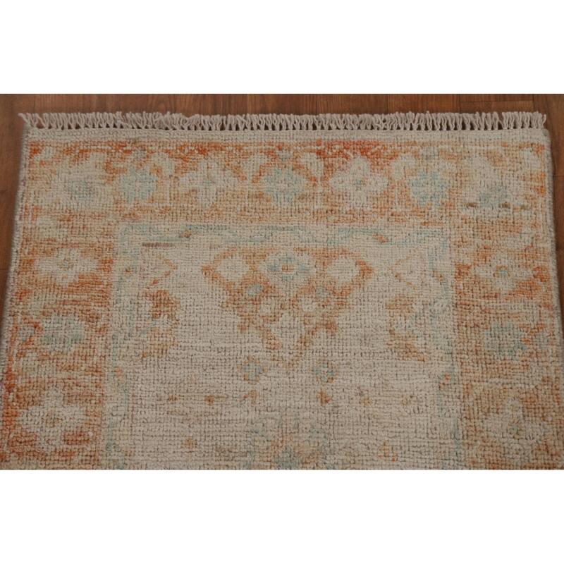 Geometric Oushak Turkish Traditional Oriental Wool Rug Hand-knotted - 1'11" x 3'10"