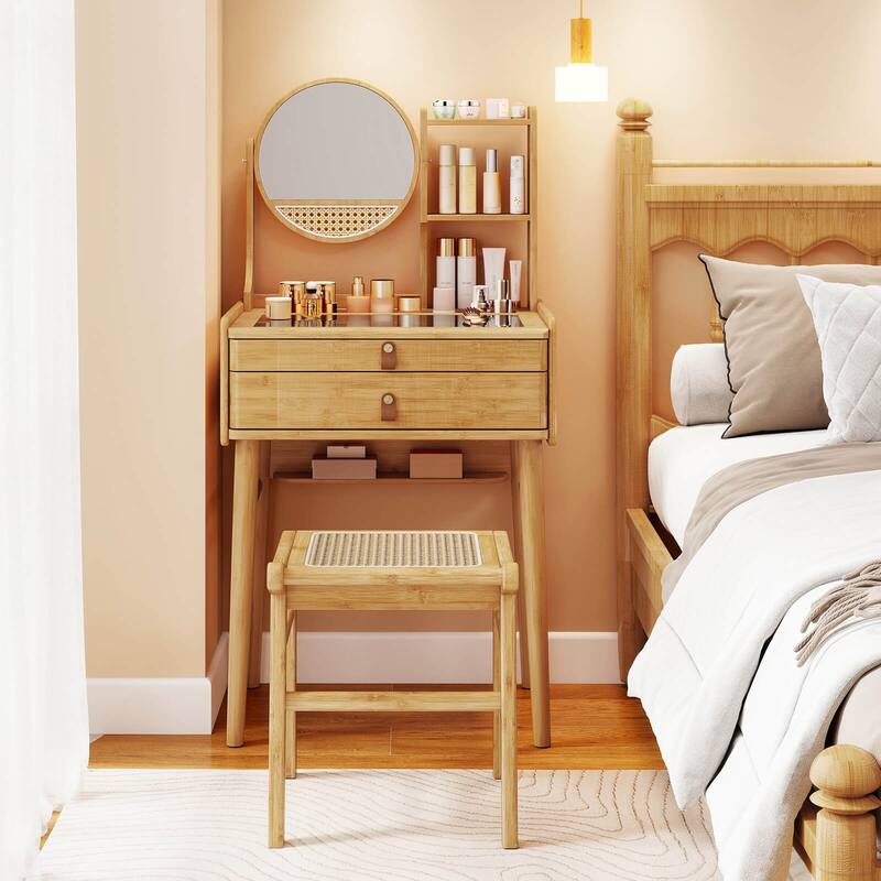 Costway 23.5" Compact Makeup Table Set with 2 Drawers Open Storage - See Details