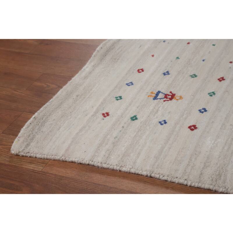 Hand Knotted Oriental 100% Wool Carpet Tribal Animal Pictorial Beige & Ivories Gabbeh Area Rug - 9' 11'' X 8' 1''