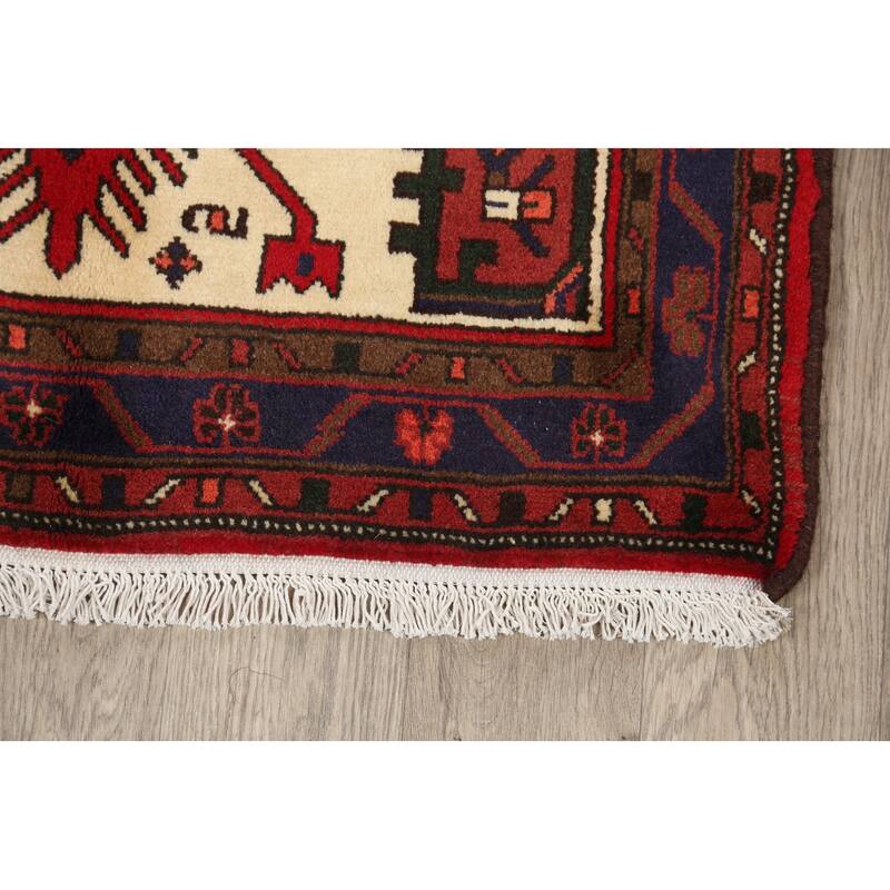 Geometric Tribal Hamedan Persian Area Rug Wool Handmade Foyer Carpet - 3'2" x 4'10"