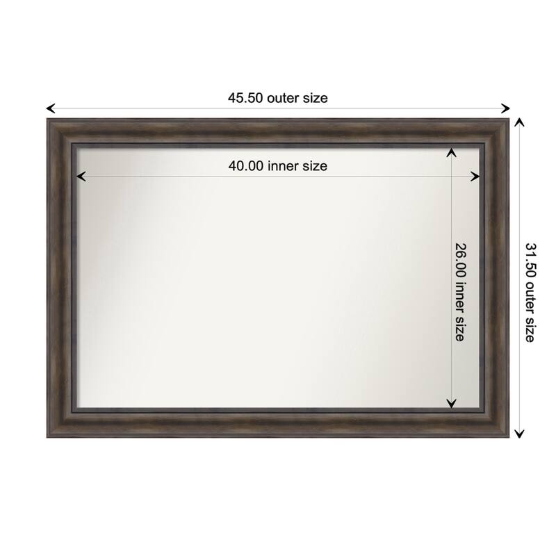 Rustic Pine Brown Framed Non-Beveled Custom Wall Mirror, Bathroom Vanity Mirror - Outer Size: 45.5 x 31.5