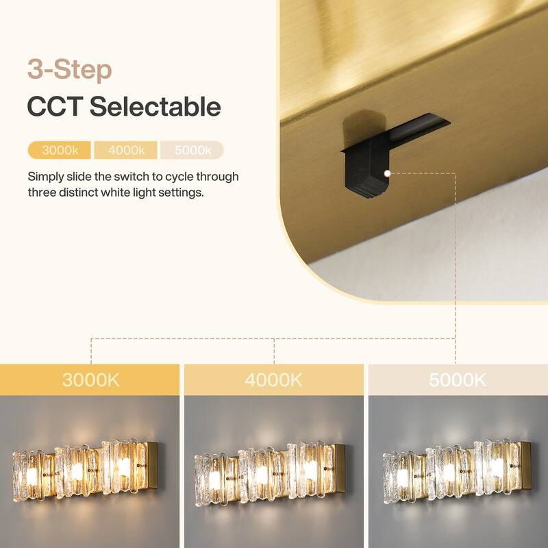 3-Light LED Bathroom Vanity Light with Rippled Glass Shade