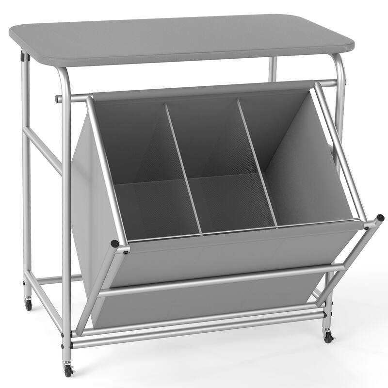 Gymax 3-Section Laundry Sorter w/ Foldable Ironing Board w/ 3
