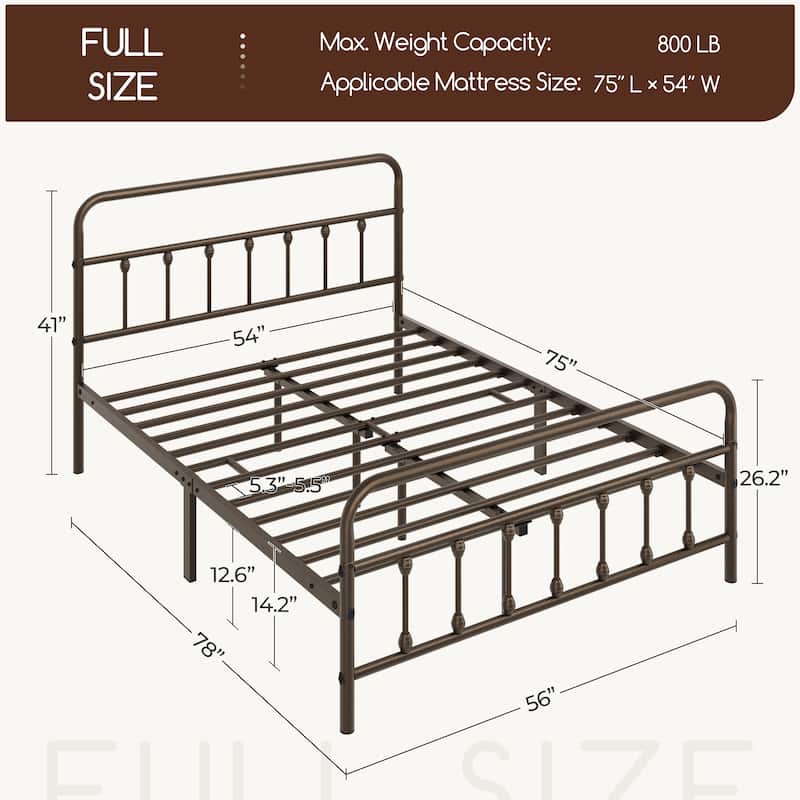 Yaheetech Classic Iron Platform Bed with High Headboard and Footboard Strong Metal-Framed Bed