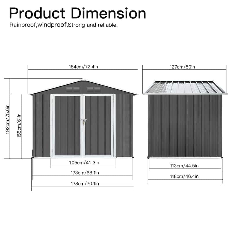 6 ft. W x 4 ft. D Galvanized Steel Metal Sheds & Outdoor Storage Shed - 6 ft. W x 4 ft. D
