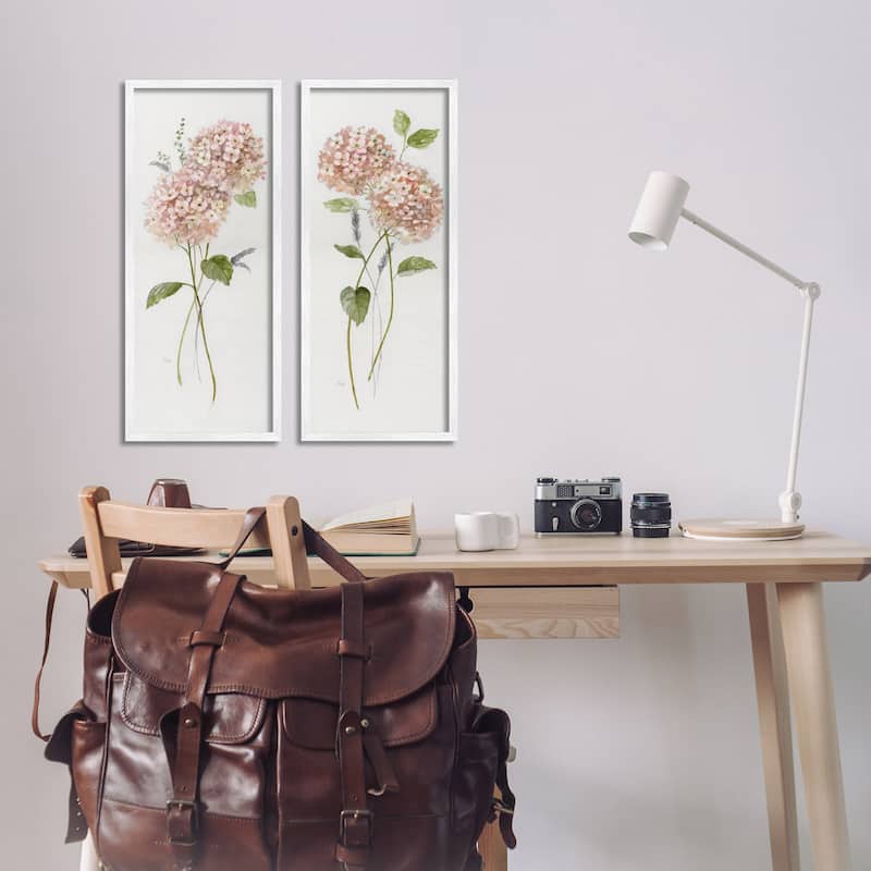 Stupell Pink Hydrangea Sprigs Framed Giclee Art Design By Nan (Set of 2)