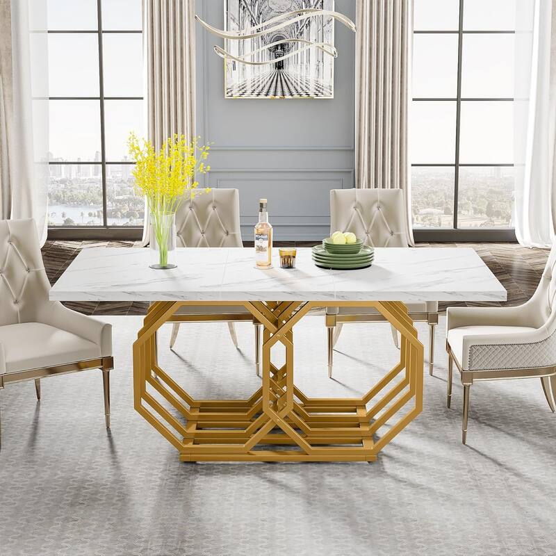 Modern Faux Marble Dining Table with Geometric Base,Kitchen Tables for
