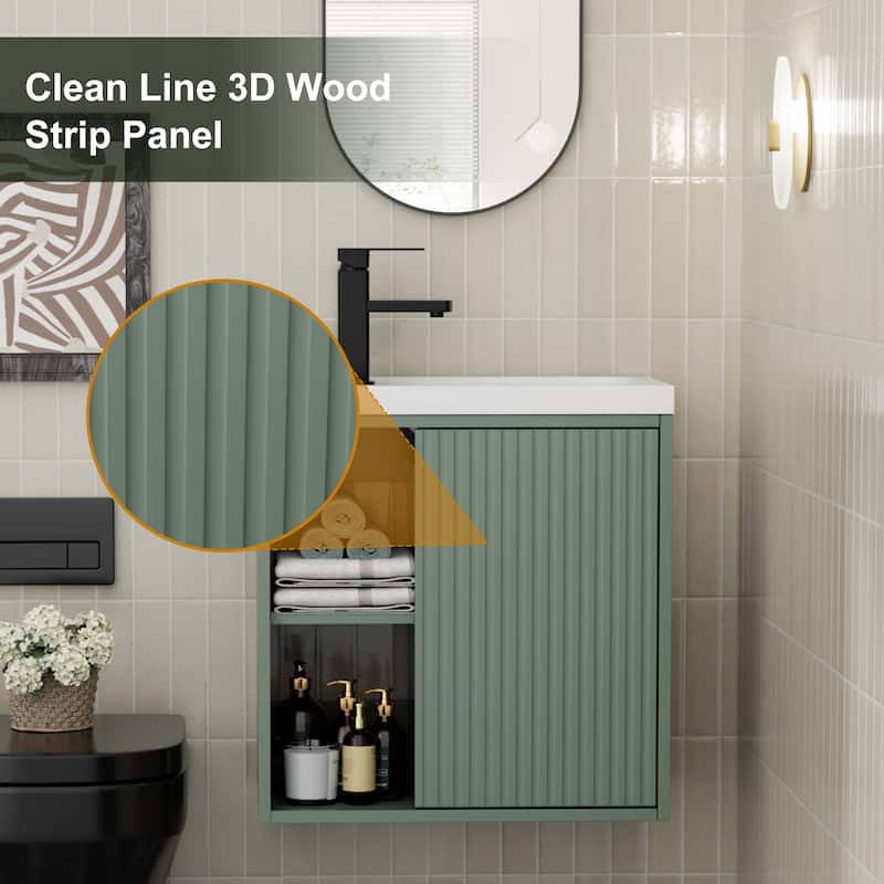 Single-Door Vertical Stripe Wall Cabinet with Integrated Basin