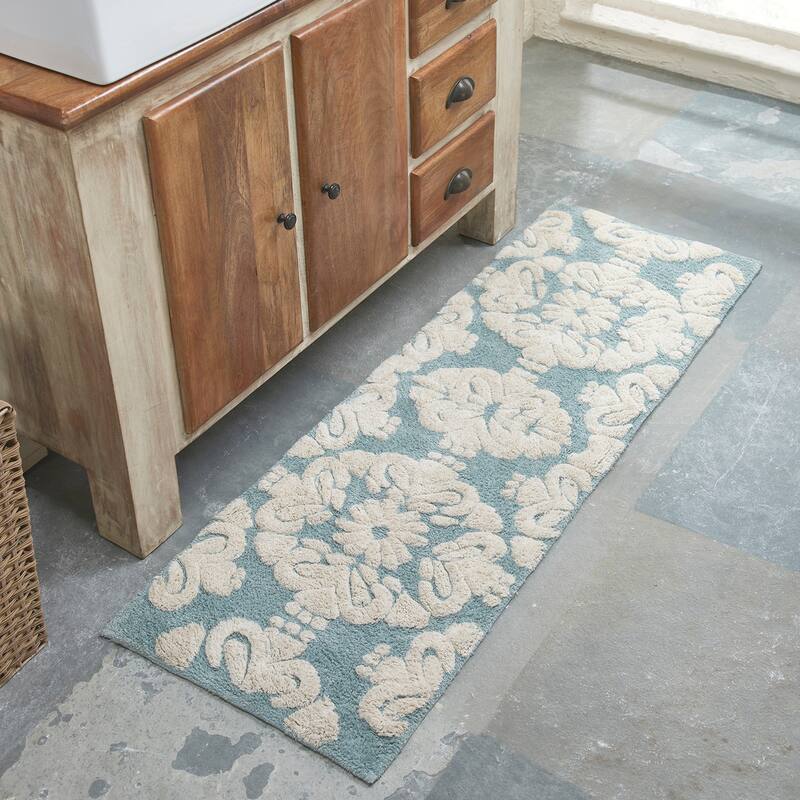 Better Trends Medallion Collection 100% Cotton 4-Pc Set Bathroom Rugs-Soft & Super Absorbent, Non-Skid Latex, Machine Washable