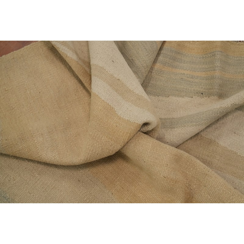 Hand Woven Oriental 100% Wool Carpet Southwestern Modern Beige & Ivories Kilim Area Rug - 6' 8'' X 4' 9''
