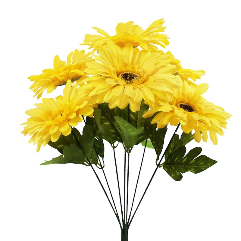 Set of 3 Yellow Artificial Gerbera Daisy Flower Stem Bush Bouquet 16in - 16" L x 10" W x 10" DP