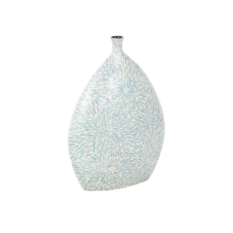 Light Blue Mother of Pearl Shell Handmade Large Mosaic Floral Decorative Vase with Cream Underlay