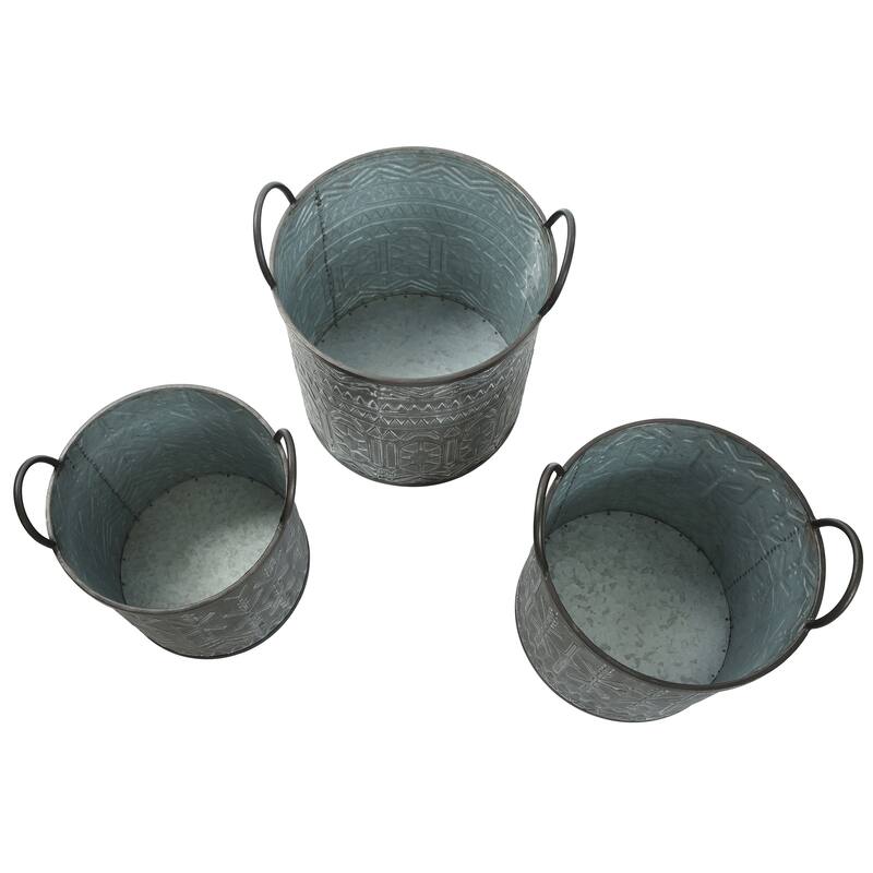 Murphy - Set of 3 - Galvanized Buckets with Embossed Design and Handles