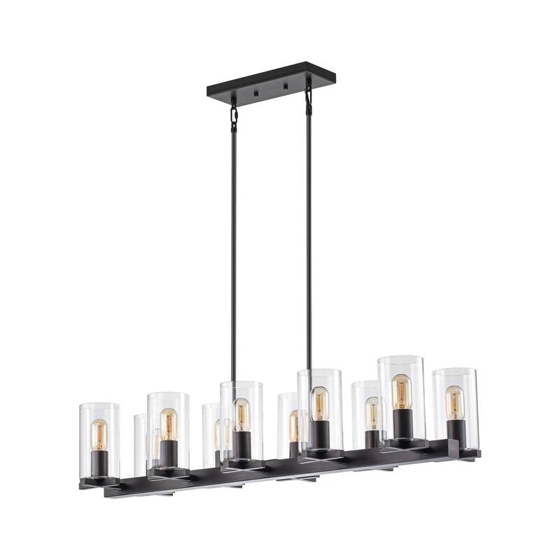 10-Light Modern Industrial Linear Cylinder Clear Glass Chandelier for Kitchen Island - 40.2 in. W x 8.2 in. H x 12.4 in. D