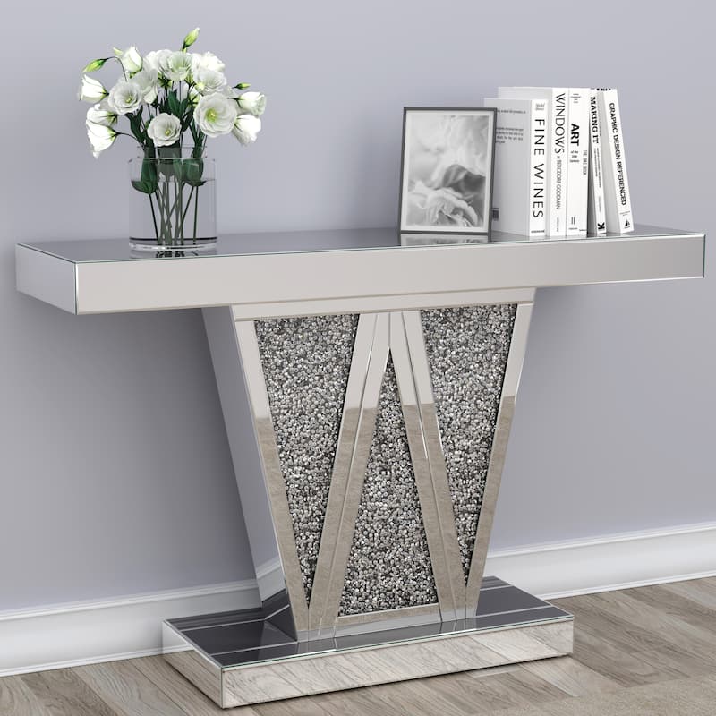 Glamorous Contemporary W Design Mirrored Accent Console Table
