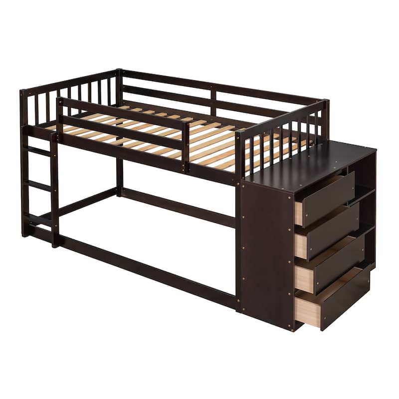 Modern Commercial Grade MDF Board Twin over Twin Bunk Bed with 4