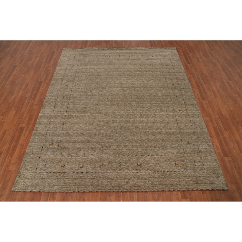 Hand Knotted Oriental 100% Wool Carpet Tribal Animal Pictorial Beige & Ivories Gabbeh Area Rug - 9' 9'' X 8' 2''