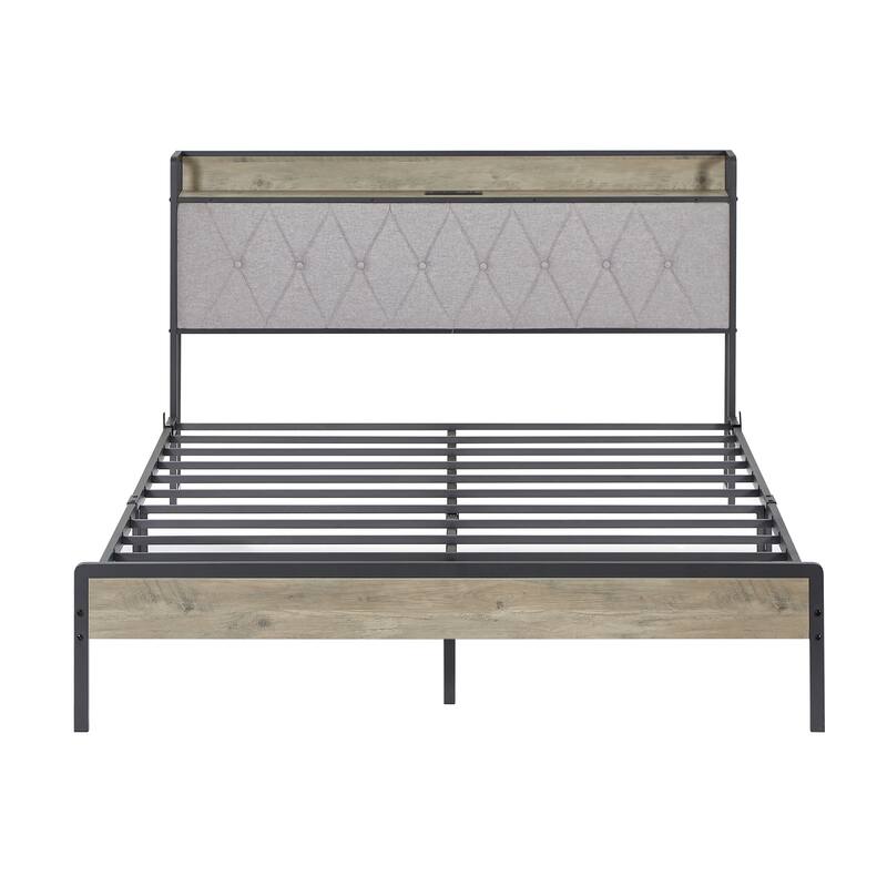 Full and Queen Size Bed Frame with Charging Station and Storage.