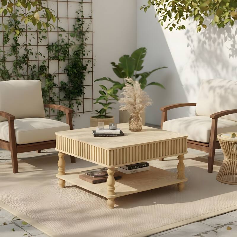 Rustic Style Lift-Top Coffee Table with Hidden & Open Storage