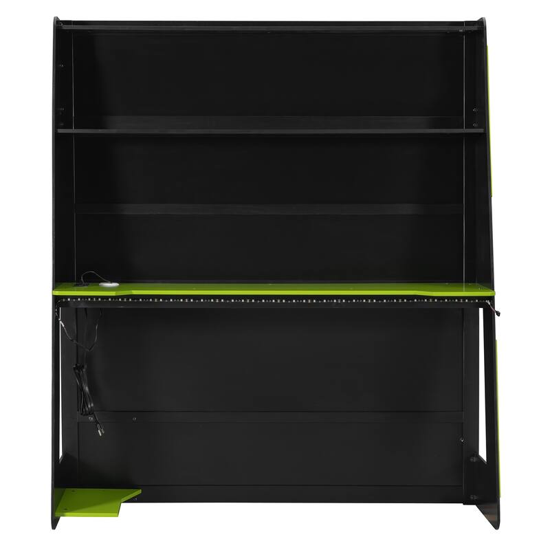 Teens All-in-One Esports Gaming & Work Loft Bed with Built-in RGB Lights, Side Gaming Desk, Console Storage, TV Area and Shelves