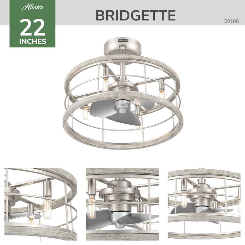 Hunter 22 inch Bridgette Fandelier Ceiling Fan w/ Light, Remote - Modern, Industrial, Farmhouse - Small Spaces